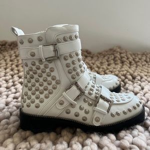 White studded Italian short boots